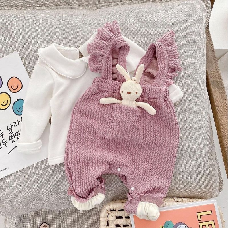 Baju jumpsuit polos knit rajut anak/bayi perempuan import (tidak termasuk inner)-5
