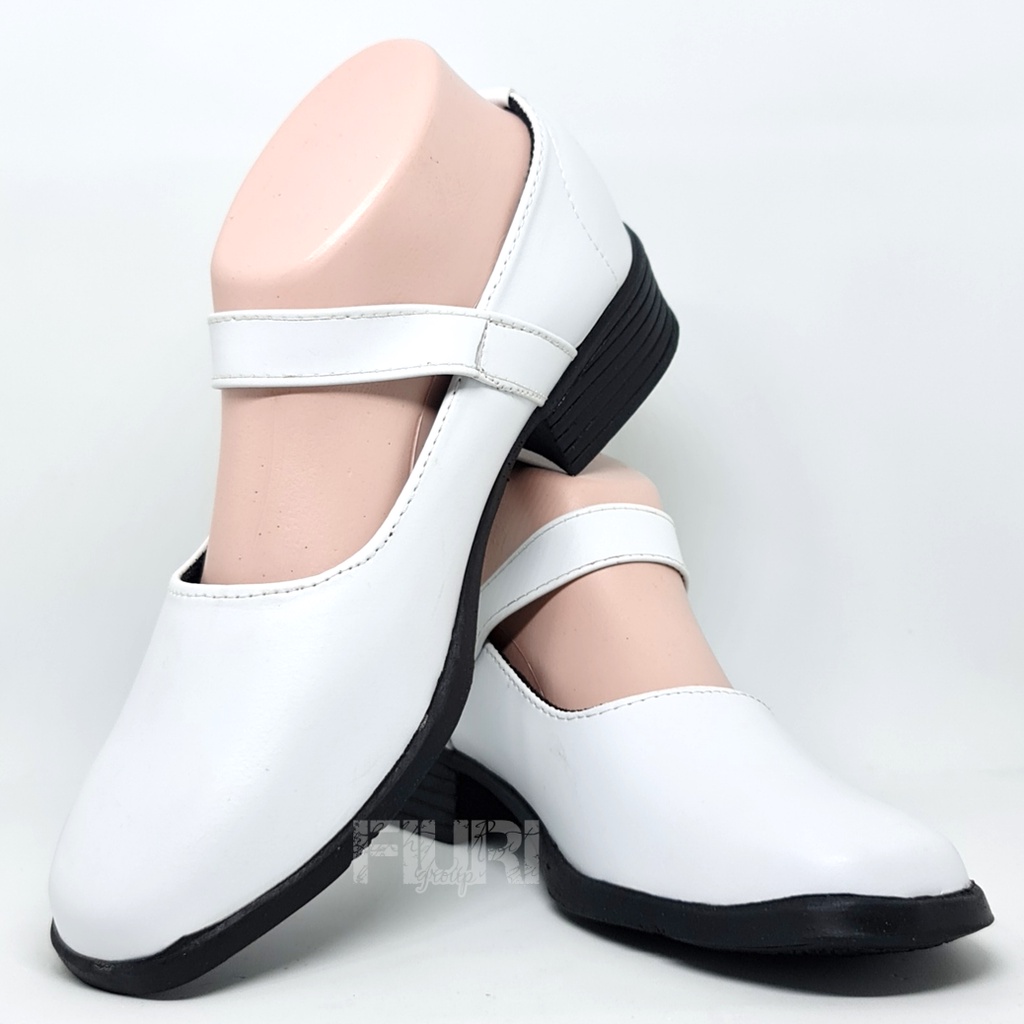 FIURI - Sepatu Pantofel Wanita Hitam 36-43  Bonus Putih Tali Perekat Hak 3cm - Sepatu Sekolah Perawat Suster Bidan Paskib Hak Tahu 3 cm Upacara Paskibra - Sepatu Formal Perempuan SD SMP SMA Pelatihan Ospek Kerja Kantor Resmi Kulit Murah Promo Diskon