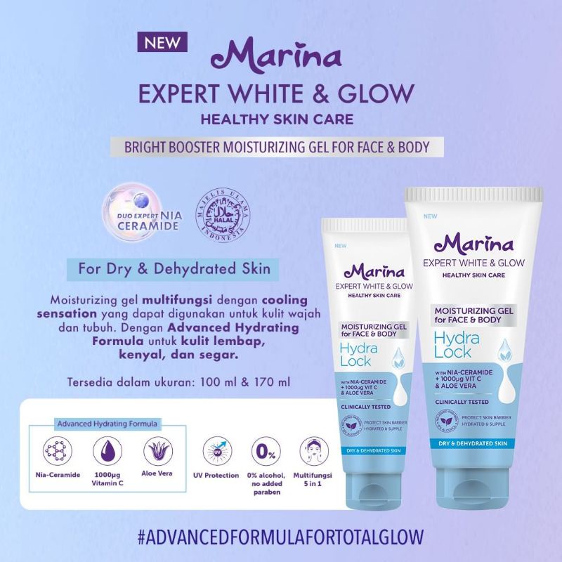 MARINA MOISTURIZING GEL FOR FACE AND BODY - BRIGHT BOOSTER PELEMBAB WAJAH DAN TUBUH