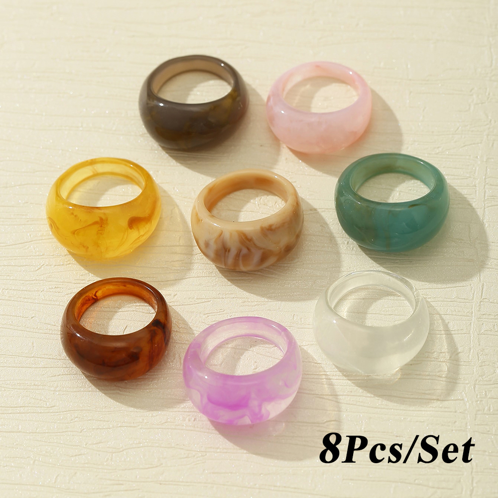 AY(CN) Set Cincin Berlian Resin Bentuk Buah Warna-Warni Gaya Korea Untuk Wanita