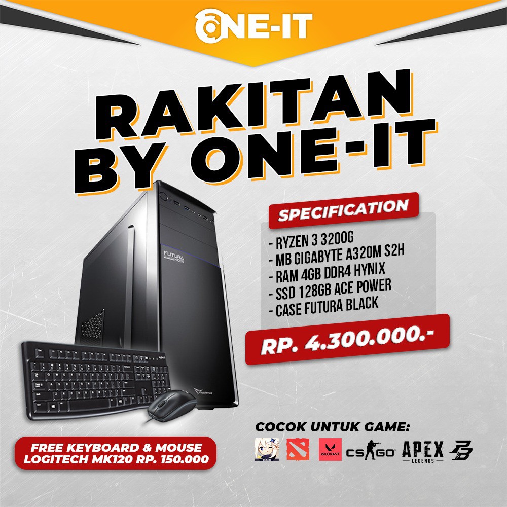 PC Rakitan ryzen 3 3200g | Ram 4 GB | SSD 128 GB