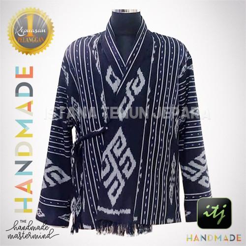 Blazer Etnik Pria / Kimono Pria Tenun Ikat Troso Handmade Hitam Motif Toraja