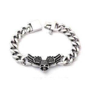 Unik Gelang Pria Skull Wings Harley Rider Titanium Steel Limited