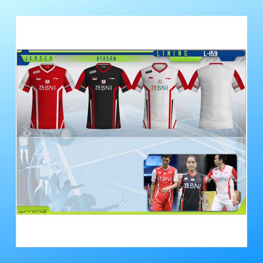 Kaos bulutangkis pria baju badminton atasan jersy wanita dewasa t-shirt outfit seragam kostum jersey olahraga casual suit pakaian jarsey oblong apparel sports jersi sudirman thomas uber cup bulu tangkis L159 merah sponsor