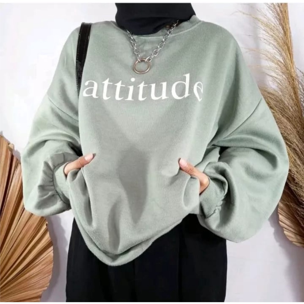 FenishaStore Sweater Oversize ATTITUDE Crewneck Wanita Terbaru Size M-L-XL-XXL Bisa Bayar Ditempat COD