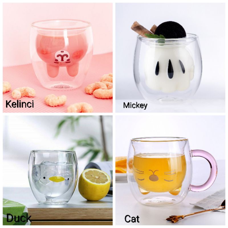Double Wall Glass Animals/Gelas Kaca Dinding Cute Animal