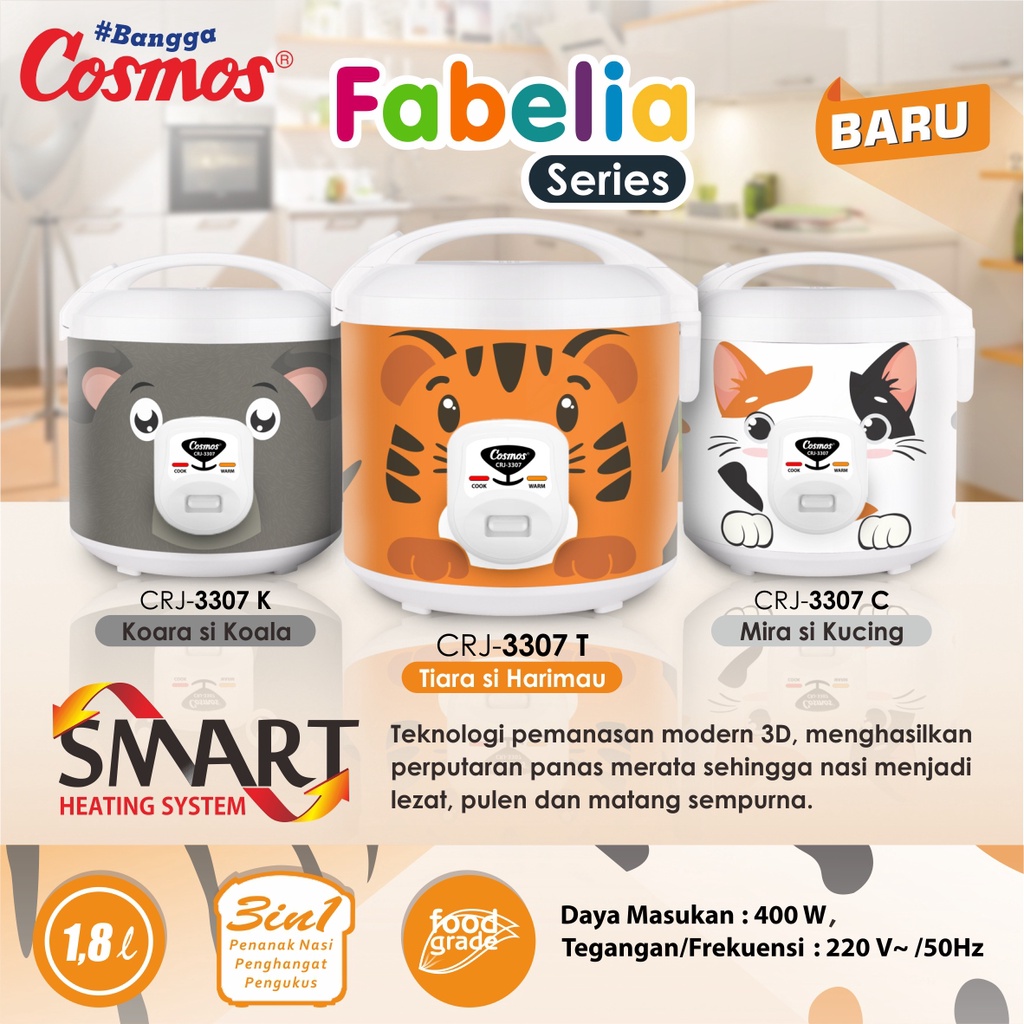 Cosmos Rice Cooker - Anti Lengket - Fabelia Series - CRJ-3307 - 1.8 L