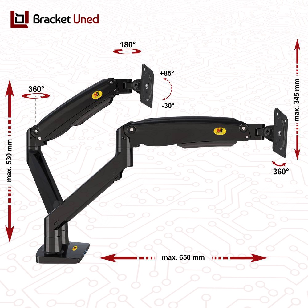 Bracket Monitor 22 - 32 inch Ultrawide Dual Arm Monitor Braket Monitor Ukuran Lebar 2 Lengan North Bayou Model F195A