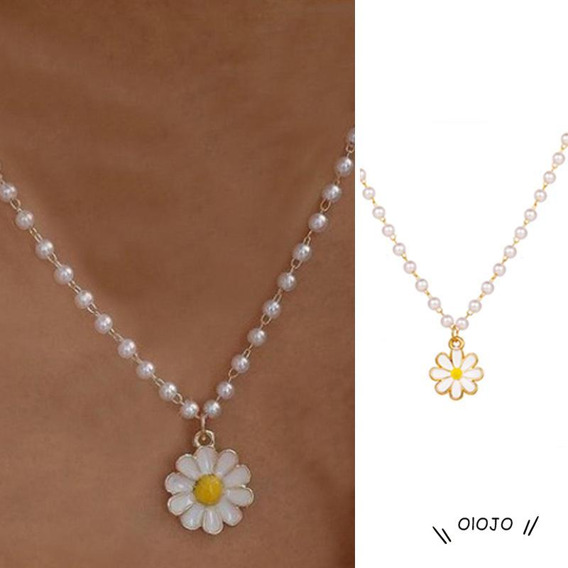 【COD】Kalung Rantai Dengan Liontin Bunga Chrysanthemum + Mutiara Untuk Wanita