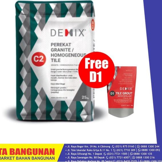 ◊ PROMO DEMIX C2 PEREKAT GRANITE TILE 25KG FREE DEMIX D1 1 KG ➺