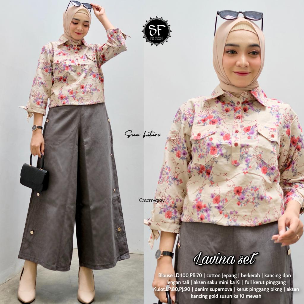 Lavina Setelan Kondangan Jalan-jalan Wanita Modis One Set Wanita Kombinasi Blus Bunga LD 100 cm Katu