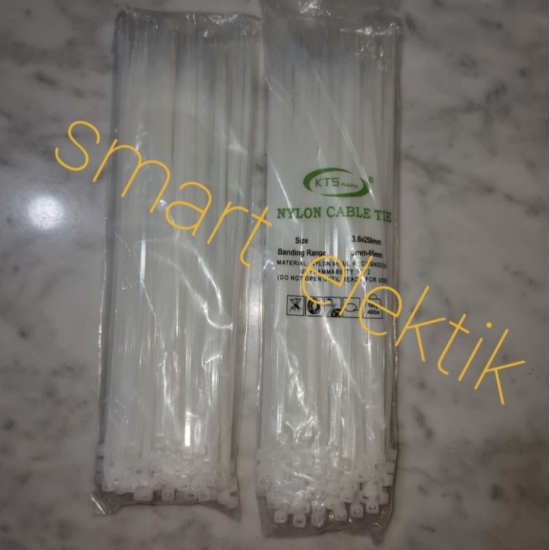 Kabel Ties Putih Ukuran 3,6 × 250mm Bahan Nylon/ Kabel Tis 25cm Sedang Putih/ Tali Ripet 25cm