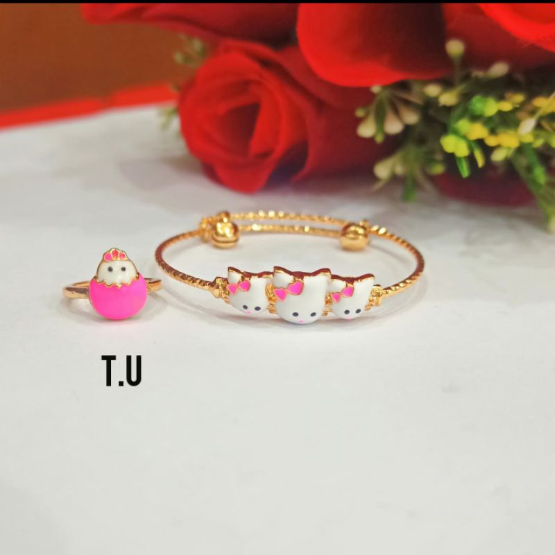 Gelang Kolong Anak Free Cincin Cat Berbagai motif Karakter Perhiasan Anak Gold dan Silver (COD)