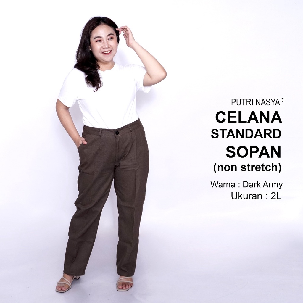 Celana Kerja Kantor Standard Sopan (NON STRETCH) Bigsize 8L,6L,5L,4L,2L,XL, all size, / Celana Wanita Jumbo / Celana Kerja Seragam Wanita Big / Celana Bahan Wanita Formal Super Jumbo Kekinian / Celana Bahan Katun Kantor Kekinian Terbaru Karet Big