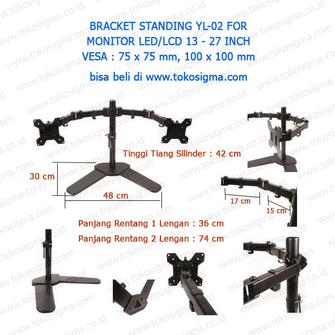 BRACKET STANDING YL-02 DUAL ARM FOR FLAT MONITOR 13-27 in