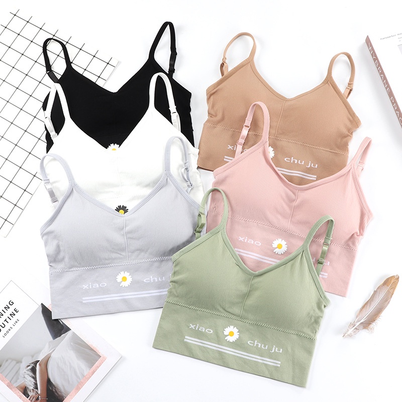 MOGYMOGY BRA534 Bra Tanpa Kawat Pakaian Dalam Wanita Polos Motif Bunga Tali Bra Olahraga Sportbra Gym