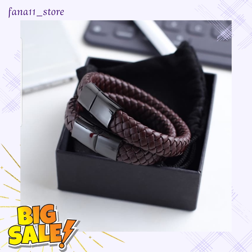 BEST SELLER GELANG TANGAN PRIA COWOK MONTBLANC MAGNETIC LOCK TITANIUM ANTI KARAT KULIT ASLI Gelang k