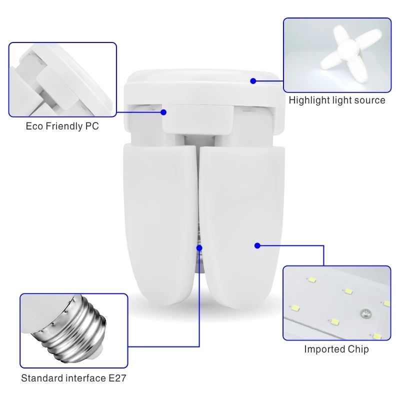 lampu bohlam LED E27 28W/6500K model kipas 4 daun fan light bulb 5 lampu