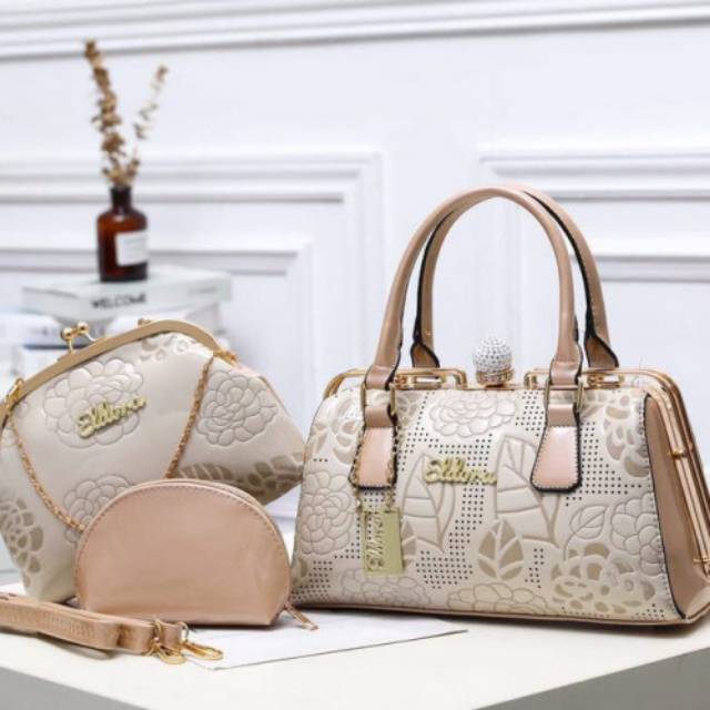 ELDORA 2232 Tas branded set 3in1 behel diamons glossy murah