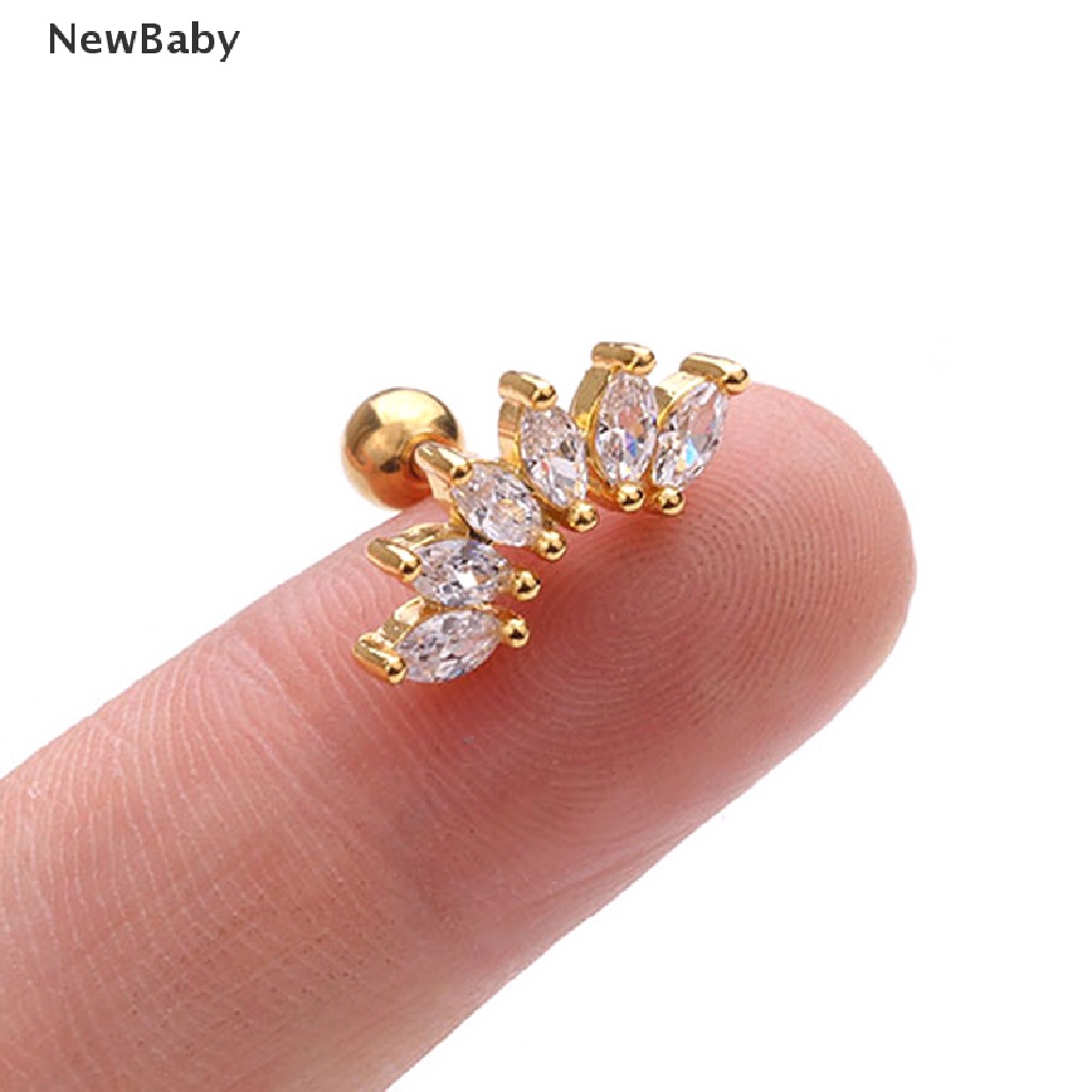 Anting Tindik Tulang Rawan Telinga Desain Barbell Hias Kristal Untuk Bayi