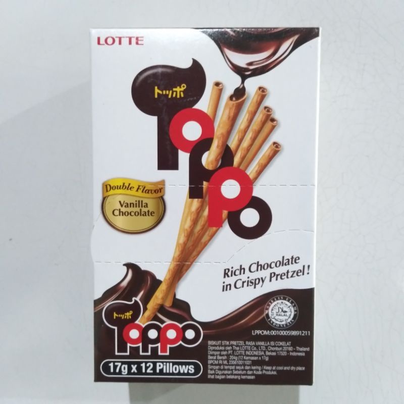 

Lotte Toppo Stick Vanilla Chocolate 17 gram (1 pack isi 12 pcs)