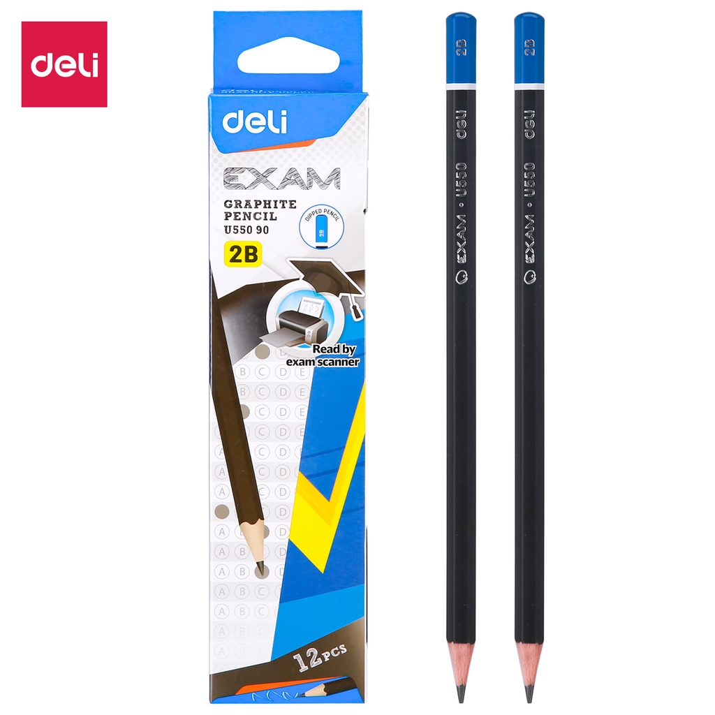 

Deli Pensil Grafit 2B, φ8×175mm 12pcs/box Bahan Kayu Poplar, Grafit, Mudah Diraut EU55090