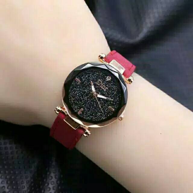 Jam Tangan Wanita Murah permata Kulit Plat Glitter Manik