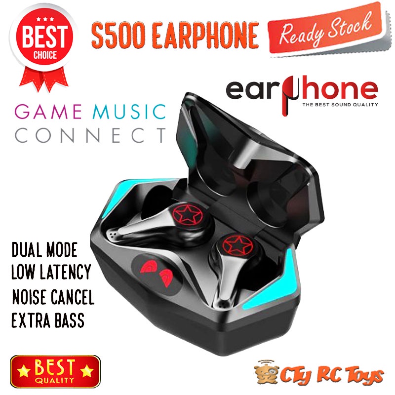 Earphone Headset  Headphone TWS S500 Wireless Bluetooth Games Music Extra Bass