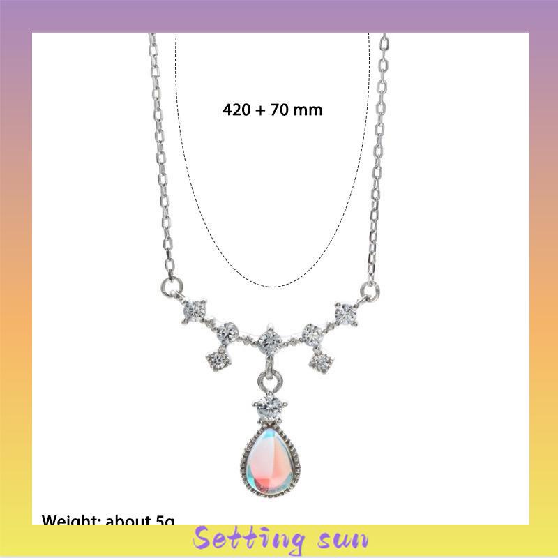 Kalung Wanita Korea Water Drop Necklace All-match Niche Design Light Luxury Moonstone Aksesoris Wanita