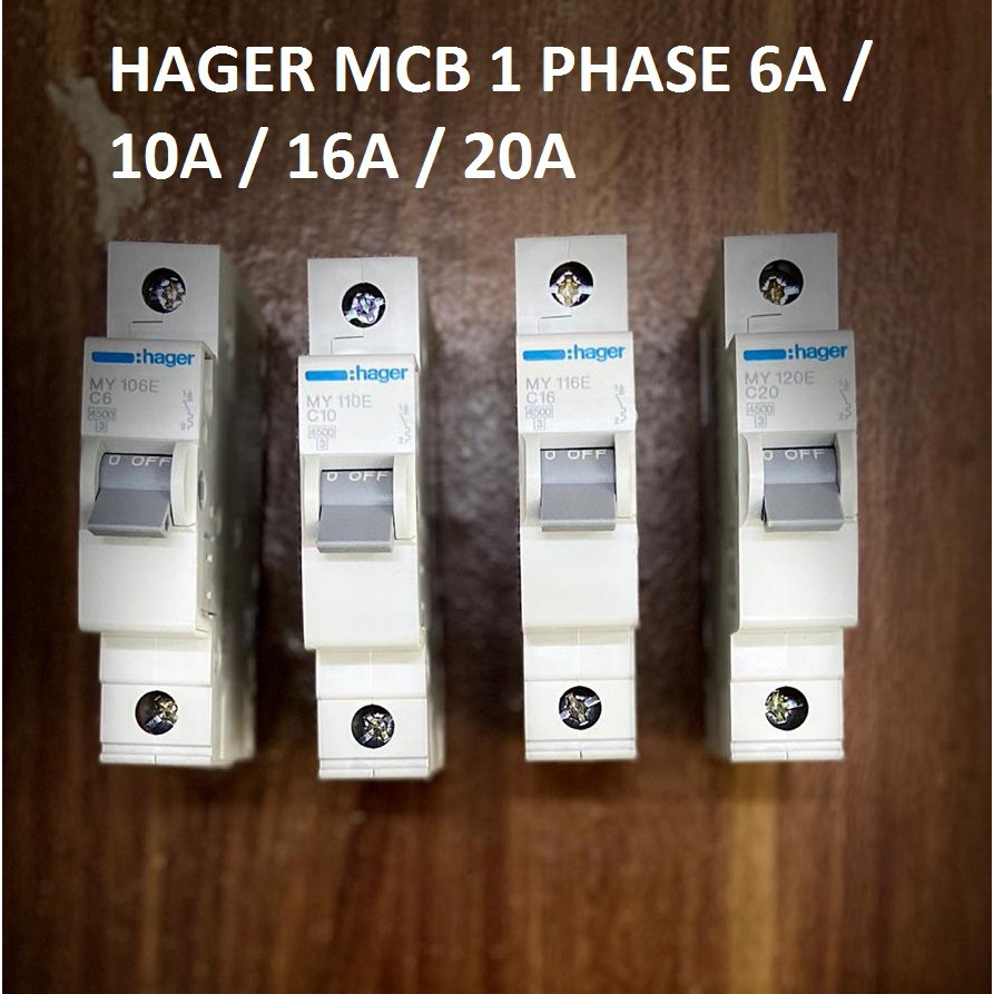 HAGER MCB 1 PHASE 6A / 10A / 16A / 20A / 25A