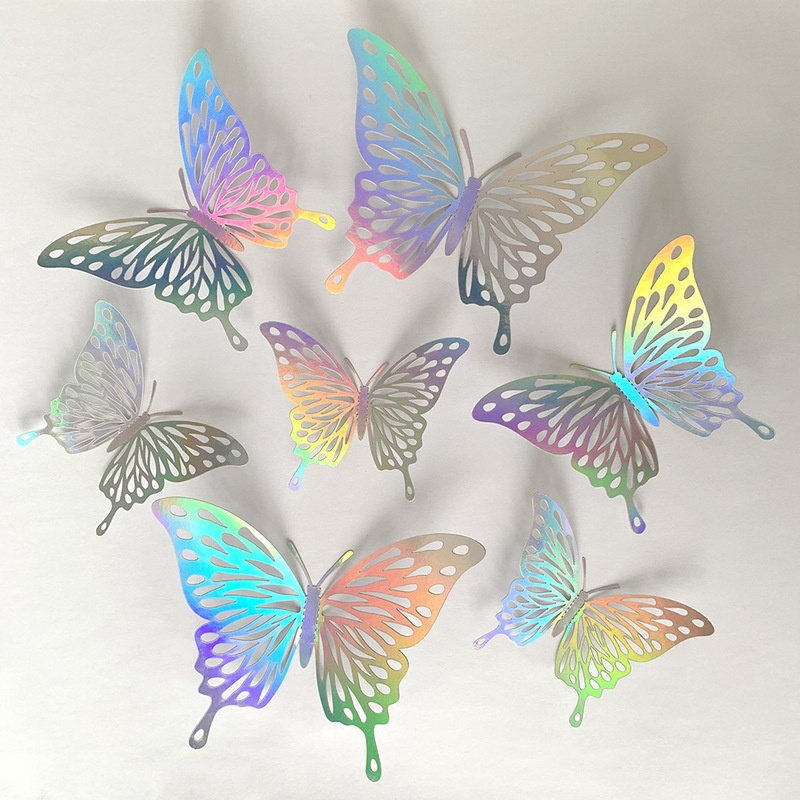 12pcs / 3 Ukuran Stiker Butterfly Hollow 3d Aksen Kristal Untuk Dekorasi Dinding Kamar Tidur