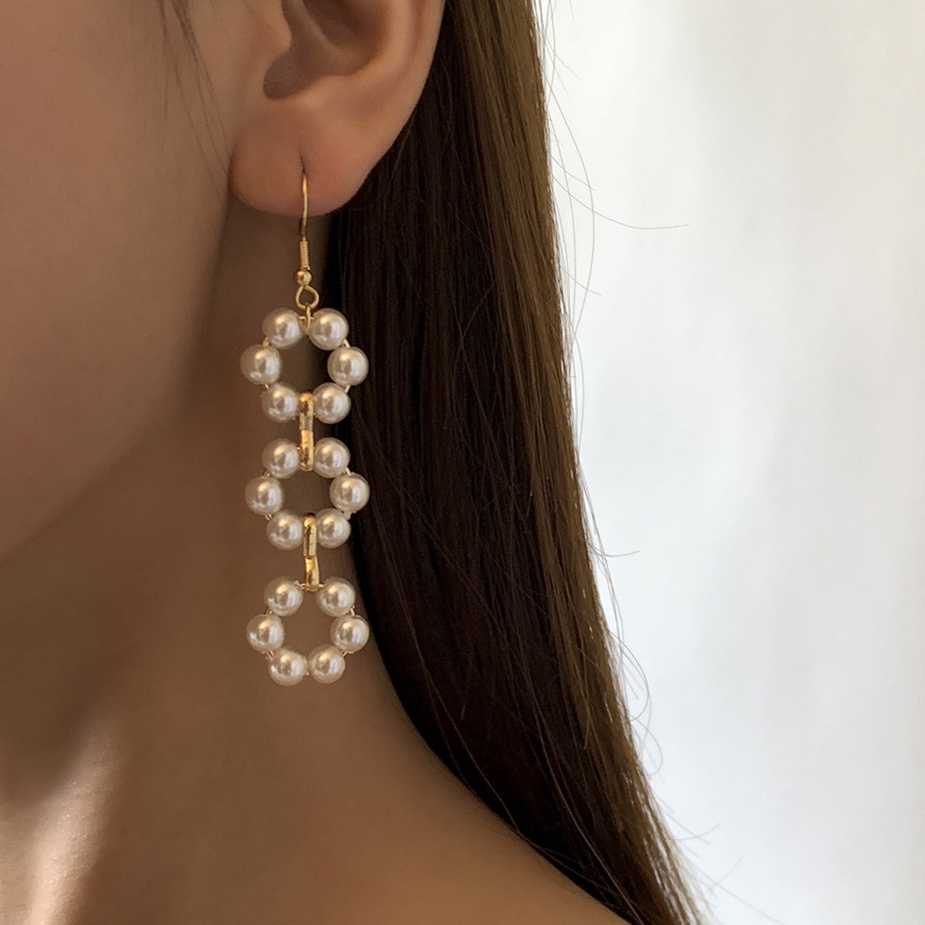 Hu Hu Hu Hu Hu Alat Bantu Pasang Kacamata♡ 1 Pasang Anting Kait Gantung Panjang Desain Bunga Hias Mutiara Imitasi Untuk Wanita