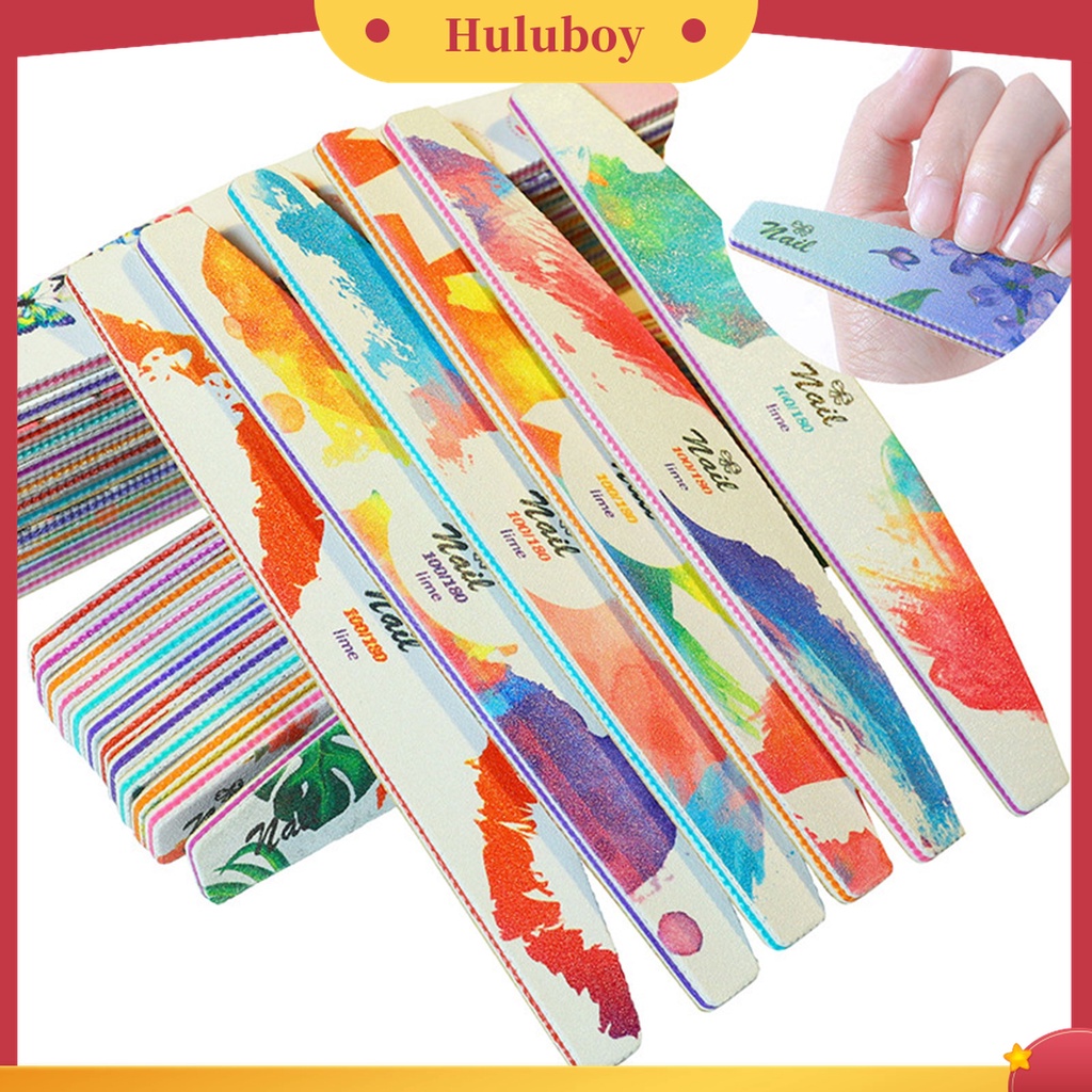 Huluboy Huluboy♡ 6pcs / Set Kikir Kuku Bentuk Bulan Sabit Dua Sisi Warna-Warni Untuk Manicure Wanita