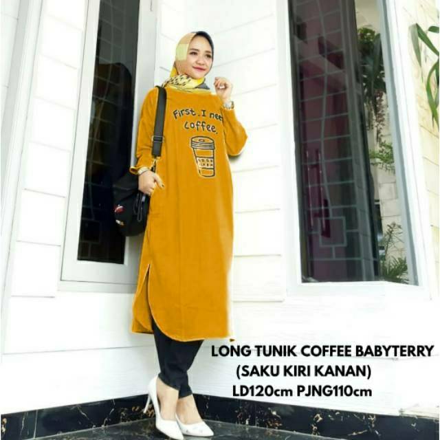 GR LONG TUNIK COFFEE  JUMBO BABYTERRY  BERKUALITAS