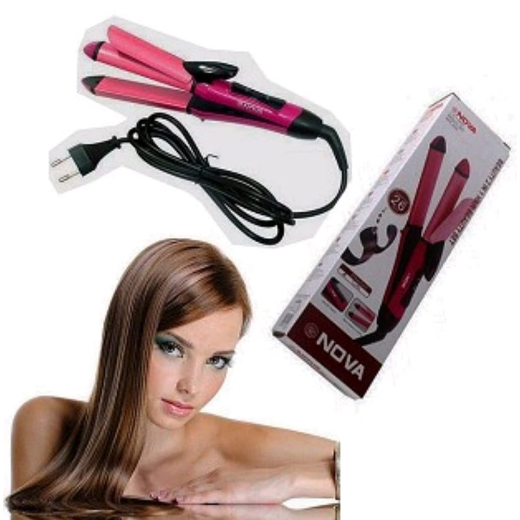 Hair Beauty Set 2in1 Keriting + Pelurus Nova NHC 200 / Curly Rambut Serbaguna Hair Styling Termurah Bagus/ Catokan Mini Pelurus Rambut Profesional Salon Smoothing / Nova Catokan 2IN1 Pelurus dan Pengeriting Rambut