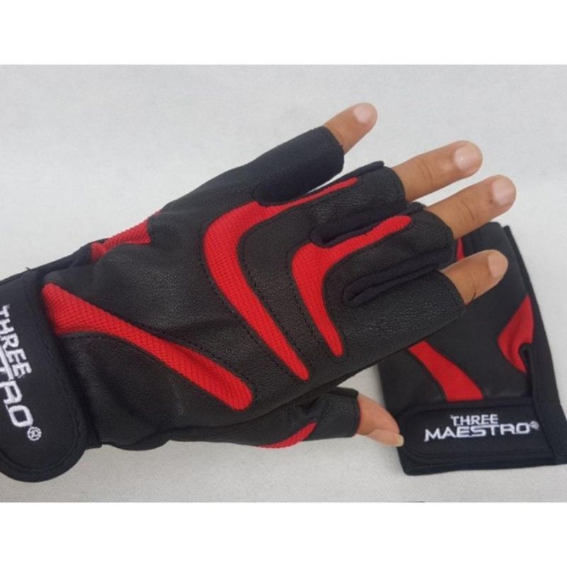 Prabu Acc Sarung Tangan Three Maestro Half Finger Setengah Jari Strip HF