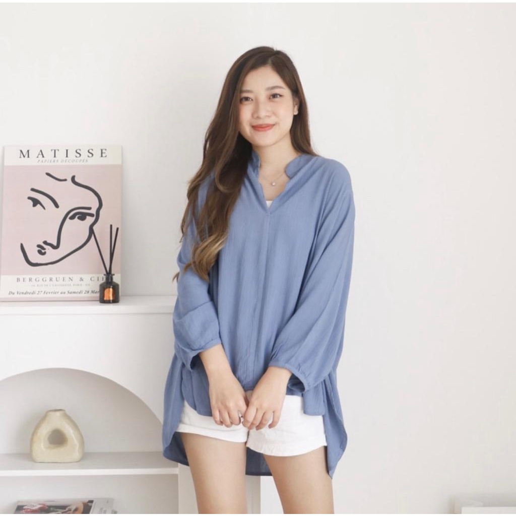 Kameja MSMO Sakura Vneck Shirt Blouse Kemeja Oversize / Kemeja Kantor / Kemeja Korea / Kemeja Oversized / Atasan Wanita /kameja wanita/kameja