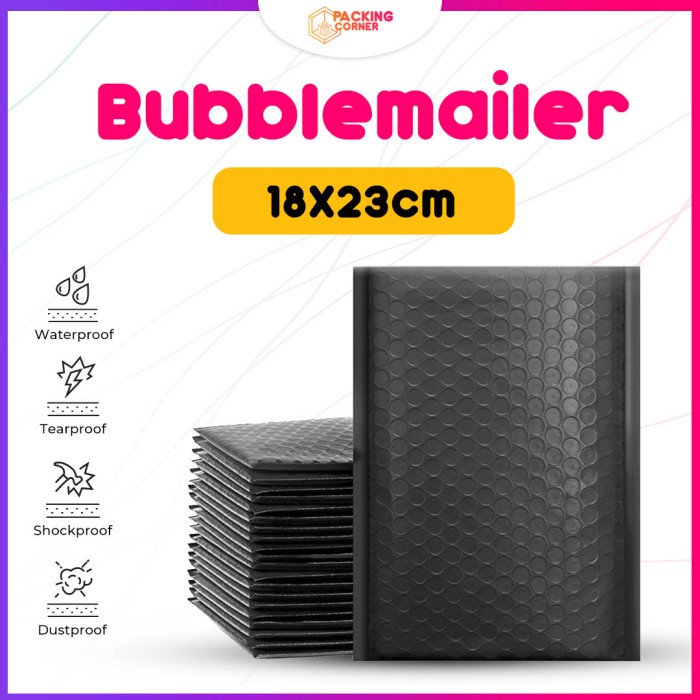

MENYURAT-SURAT- AMPLOP BUBBLE WRAP POLY MAILER PADDED ENVELOPE PACKAGING 18X23 CM - HITAM -SURAT-
