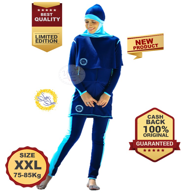 Jual Baju Renang Mengapung Dewasa Safeswim Muslimah Biru Navy Xxl 80kg Shopee Indonesia 