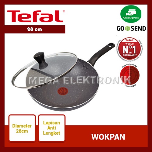 Tefal Natura Wokpan 28 cm with Glass Lid  Wajan Anti Lengket Teflon Panci Penggorengan