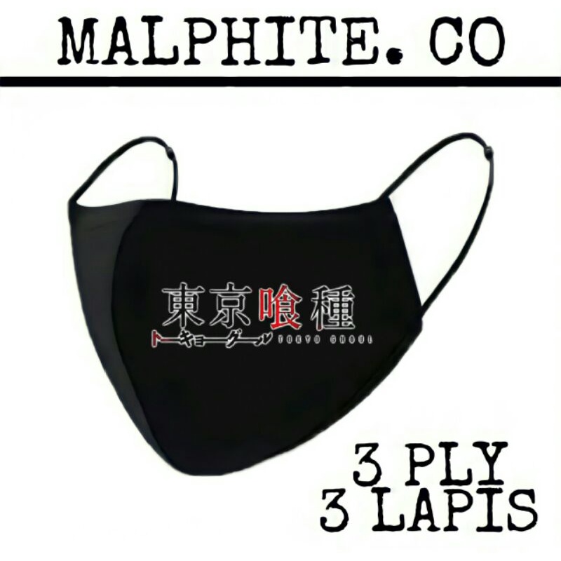 Masker Kain 3 Lapis 3 Ply Scuba Logo Gambar Anime Manga Tokyo Ghoul Kaneki Ken Jepang 3ply Wibu Mask