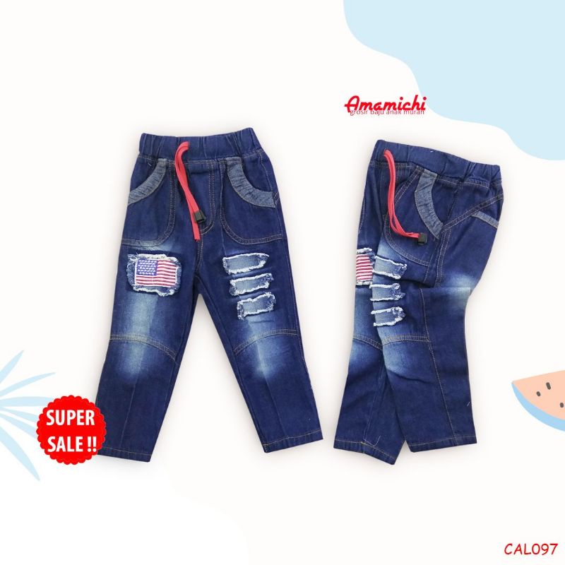 SUPER SALE! Celana Anak Panjang Jeans Denim Aplikasi Bendera Standar Umur 2 Tahun/SIZE 2 SAJA