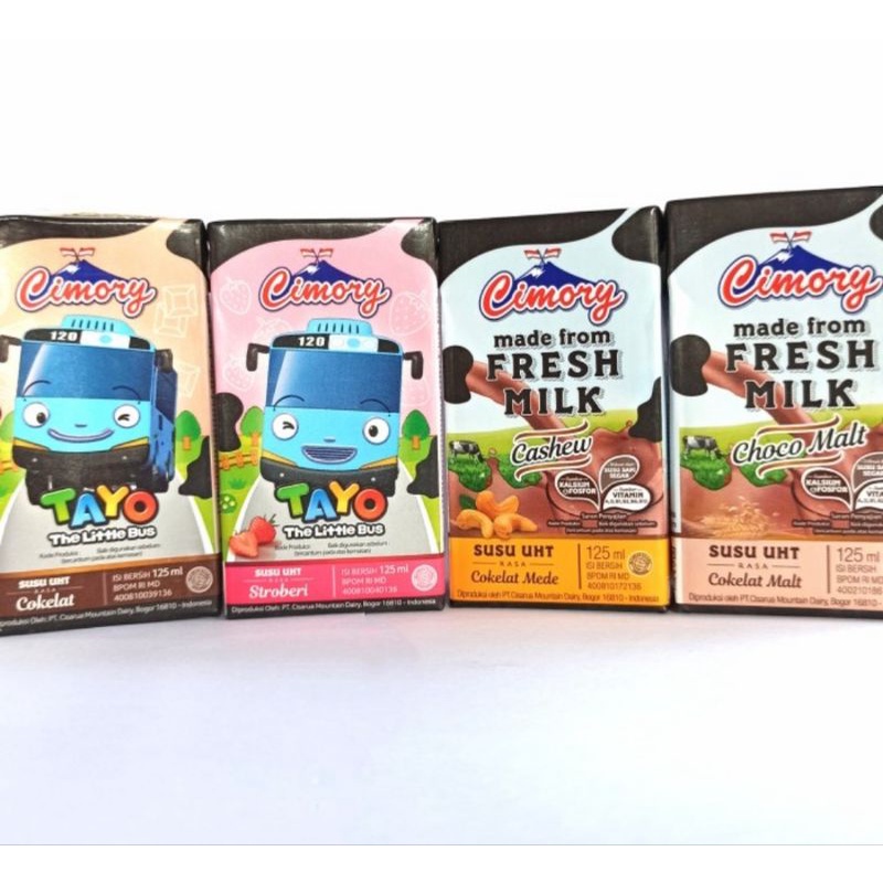 

Cimory susu UHT 125 ml varian : cokelat/strawberry/cokelat mede (chasew)/choco malt (cokelat gandum)