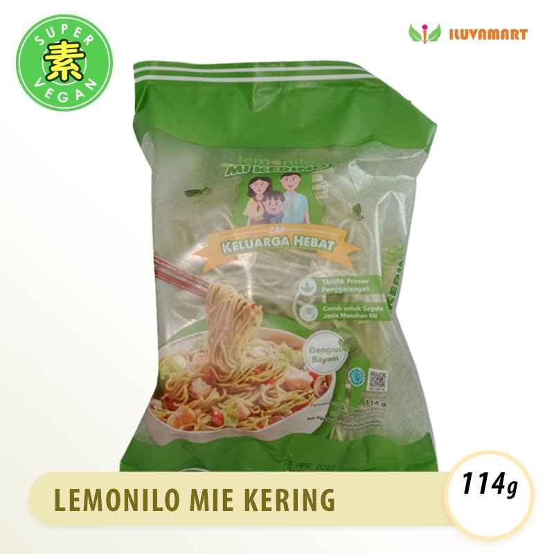 LEMONILO MIE KERING 114gr Mie Bayam Cap Keluarga Hebat Mie Sehat Alami