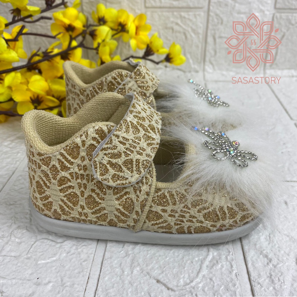 SEPATU PESTA ANAK PEREMPUAN BROKAT BULU 1 2 3 TAHUN XA03