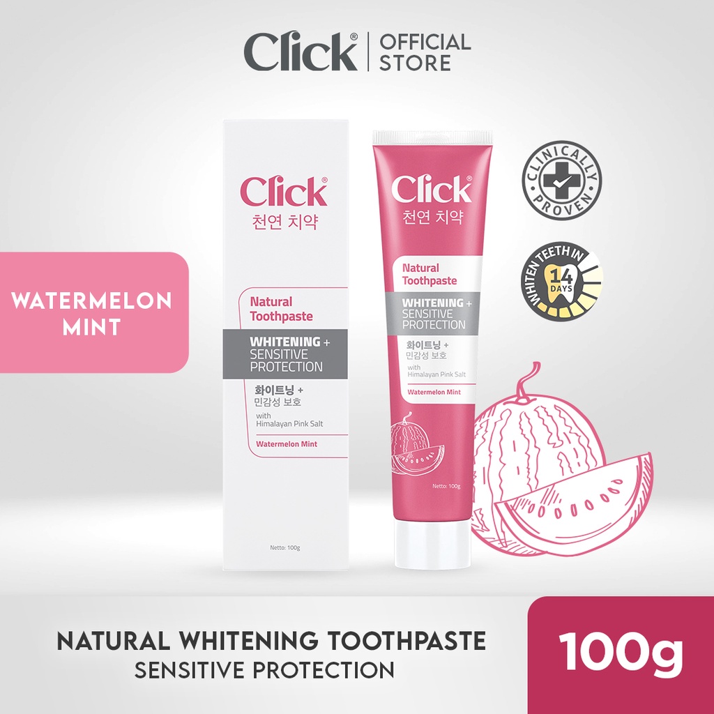 CLICK NATURAL TOOTHPASTE WHITENING + SENSITIVE PROTECTION (WATERMELON MINT) 100 GR