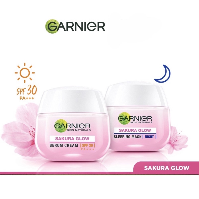 Garnier Sakura Glow Kit Day &amp; Night Cream - Moisturizer Skincare Krim Siang Malam (Light complete)