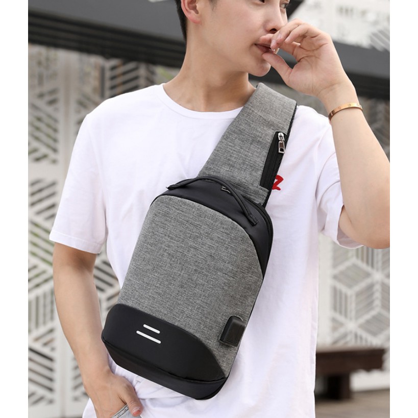 Tas Selempang Sling Bag Pria Anti Theft Anti Maling Extra Big USB Port Headset Port