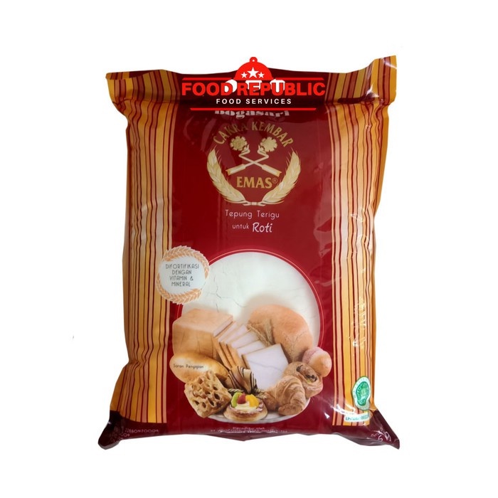 

TEPUNG TERIGU CAKRA KEMBAR EMAS ROTI 5 KG - BOGASARI TINGGI PROTEIN HALAL