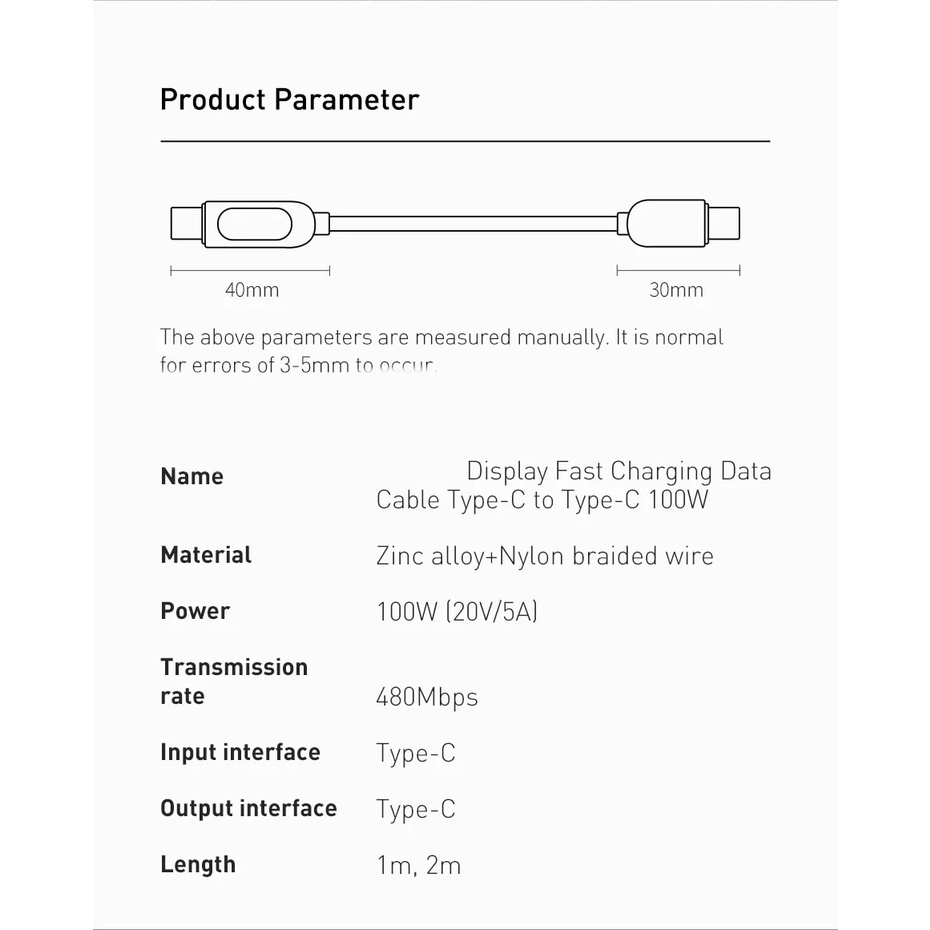 Kabel Charger dengan Display Super Fast Charging 5A/100W Type C PD 1 Meter CATSK-B